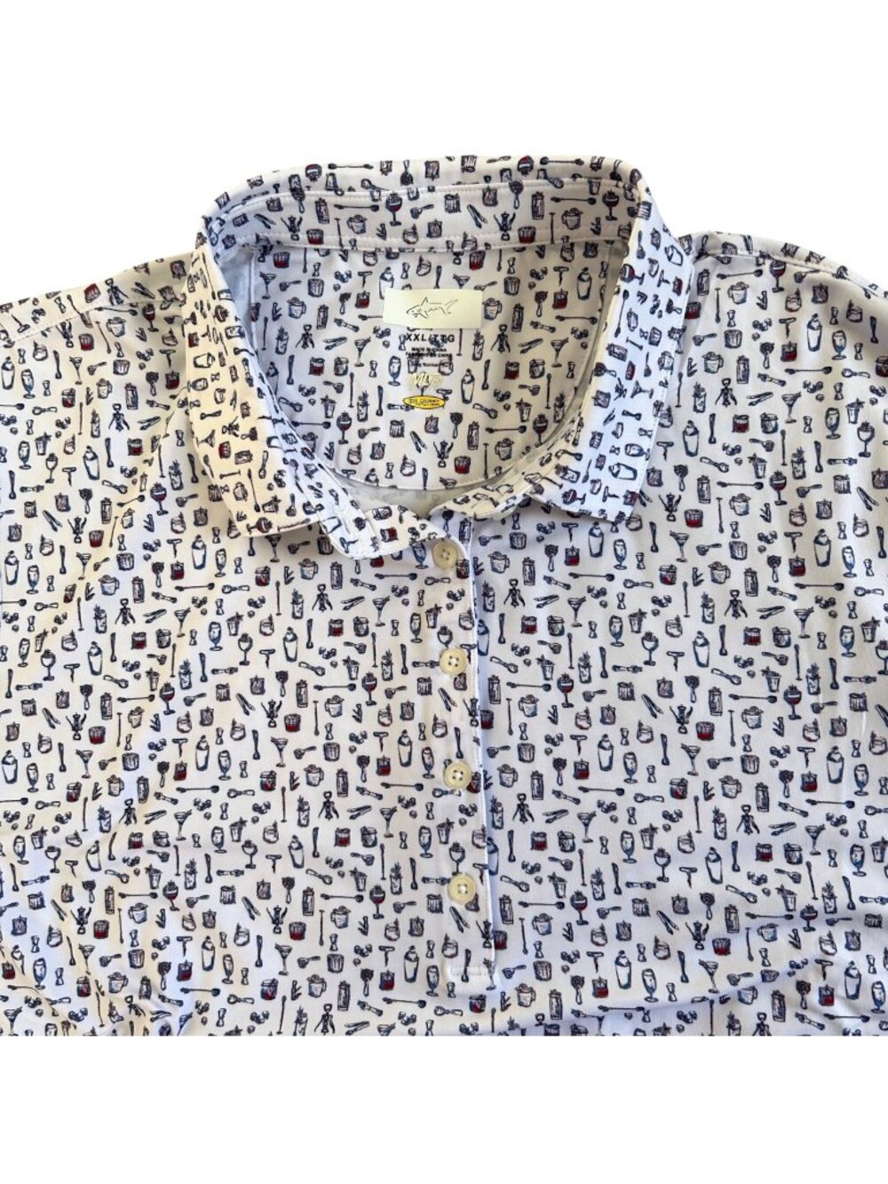 Greg Norman Play Dry Womens Sz XXL Polo Shirt With Cocktail Print White